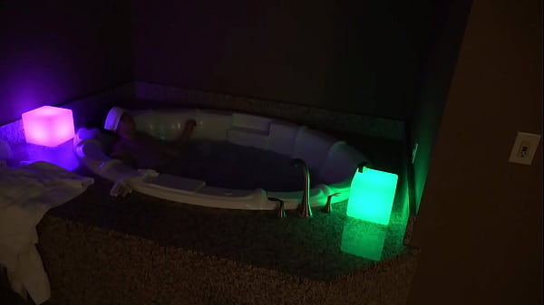Bbw pleases herself in a big jacuzzi at night 