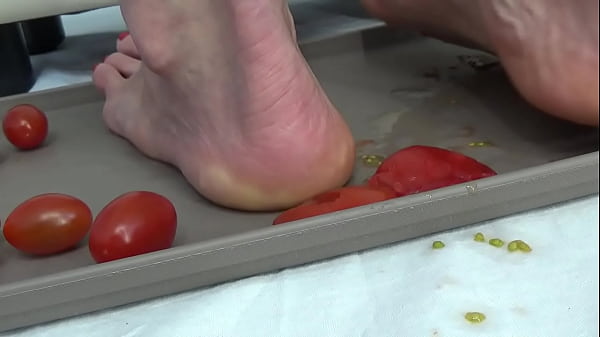 I trample tomatoes with my feet