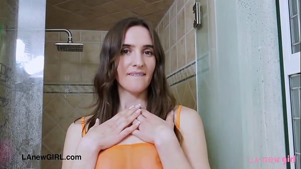 Alluring brunette model took a shower 