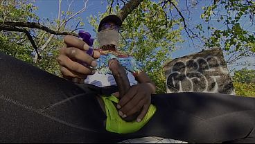 Public bbc jerkoff by the lake