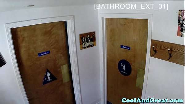 Housewife big facial in restaurant restroom