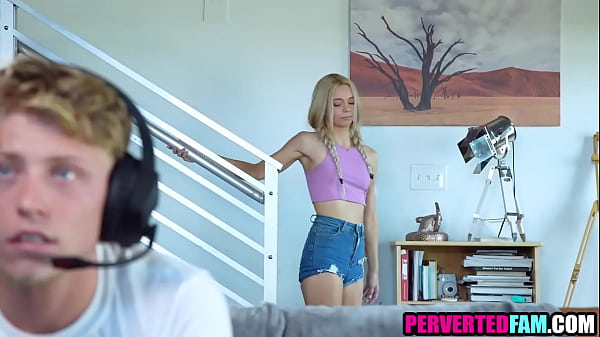 Step sister distracts step brother from_playing_video games