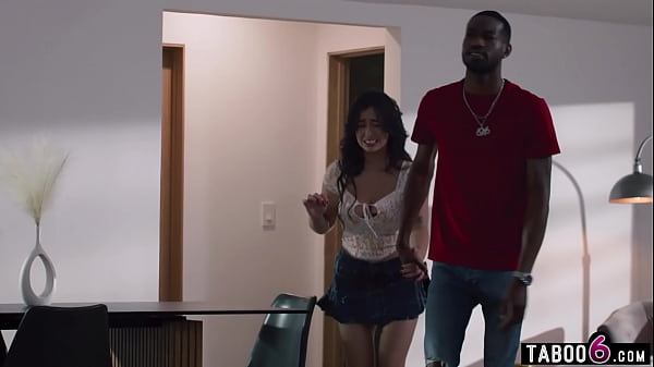 Big boobs Asian girlfriend has horny sneaky sex with her black guy 