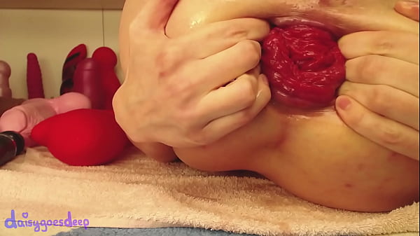 Giant heart buttplug ruins her ass 