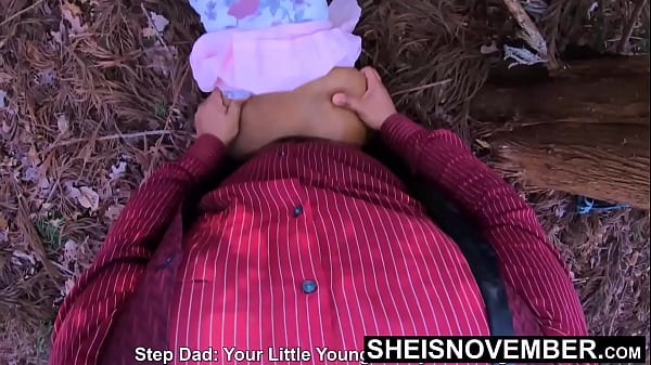 Panties down on all four knees in dirt msnovember stepfather ejaculates semen on her arching butt crack after humping her pussy in the woods hump humping panties hiding behind the trees outdoors on sheisnovember