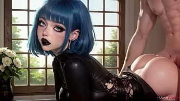 While the alt girl enjoyed the scent of flowers her holes got mercilessly fucked