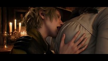 Lady Dimitrescu x Cindy Aurum lesbian kissing (Resident Evil, Final Fantasy VII/ AI generated)