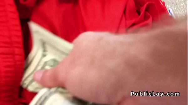 Cute brunette fucks big cock in public