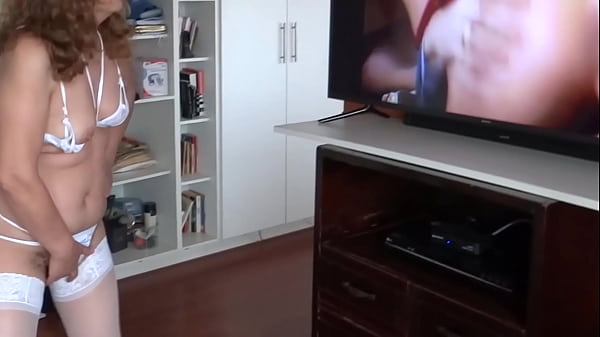 Beautiful 58 year old stepmom masturbating while watching porn moans asking to be fucked in the ass