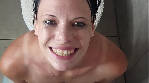 Dumb slut getting a piss and_cum facial_Bj smoking