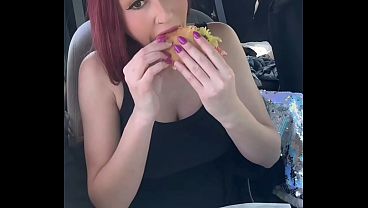 Italian Big tits Horny milf Artemisia Love eating in the car