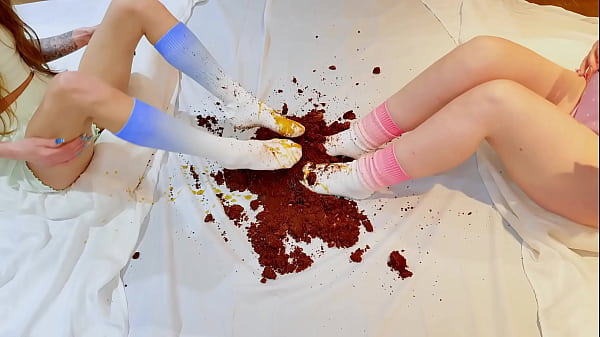 Pastel crush chocolate cake and cock addition foot fetish