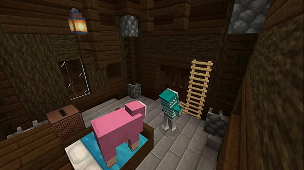 Minecraft milf gets stuck in bed