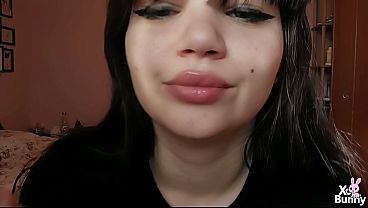 Brunette With Big Natural Lips Covered In Natural Color Lipgloss Smoking A Cigarette thumbnail