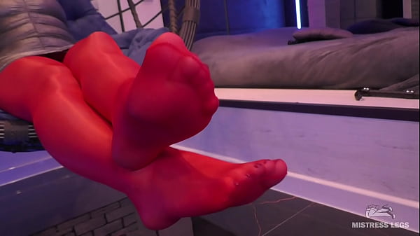 Toes Wiggling In Red ShinyPantyhose