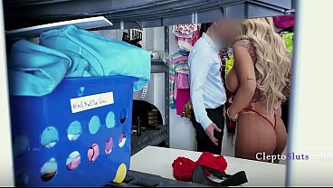 Curvy college sorority girls get fucked in a back office of a store