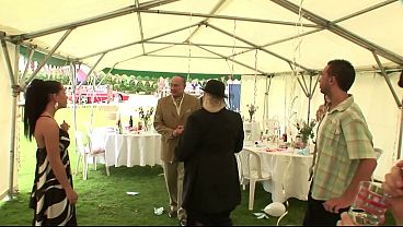 She Smeared Her Eye Makeup During The Blowjob, And The Brunette Got Her Tit Covered In Cake! thumbnail