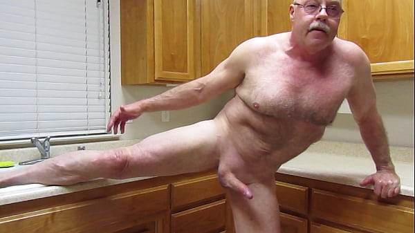 Naked stretching_in the kitchen