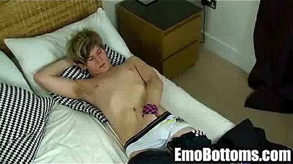 Emo twink Jaymie Brooks tugging on his rock hard cock 