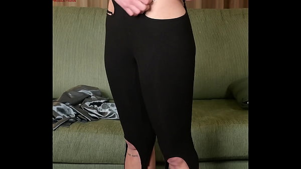 Photoshoot with Hazel Ash modeling a shiney button down with yoga pants / leggings 