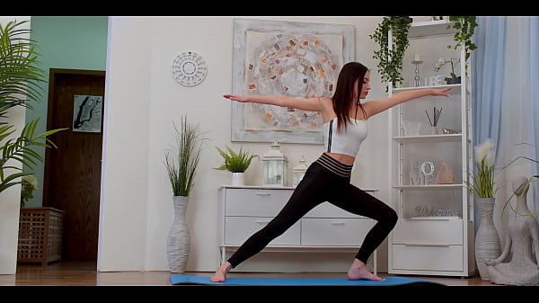 Beautiful Brunette gets horny during Yoga Session and starts masturbating 