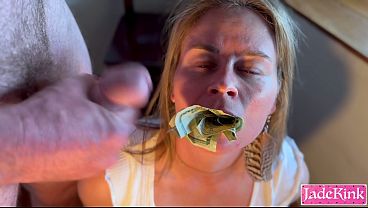 Big clit submissive horny slut stuffing her pussy with 20 dollar bills