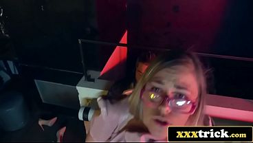 Blonde cutie bent over and fucked hard by dj in club 
