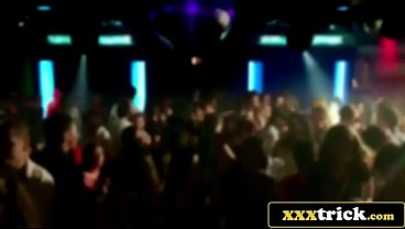 Blonde cutie bent over and fucked hard by dj in club 