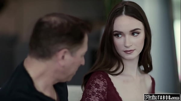 Busty stepdaughter stays over at stepdads.Shes still a virgin but would like if he teaches her some.He licks her hairy pussy before gently fucking her 