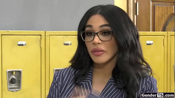 Student shows his big cock to his big boobs tgirl teacher Eva Maxim.The busty shemale sucks and gets rimmed.The latina trans bareback anal rides 