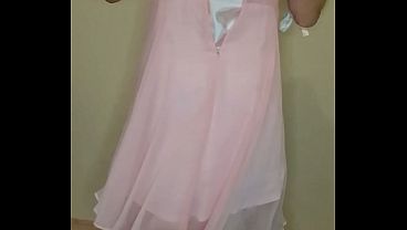 Man Dressed In White Wedding Lingerie And Jerks A Hot Load Of Cum. thumbnail