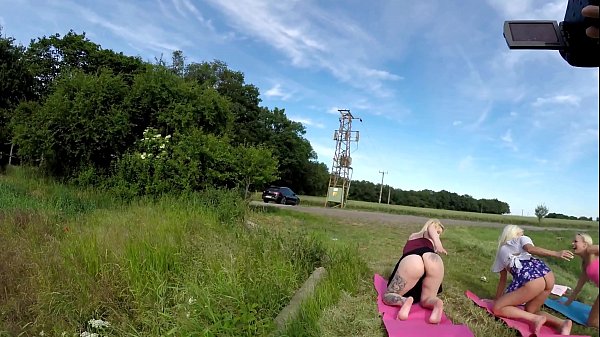 Outdoors, Public Fitness in Shortest Skirts on a windy day, outside,with many upskirts and asses exhibitions