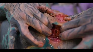 Inked hippie's solo dildo asshole play 