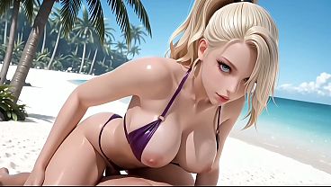 Fucking a sexy blonde babe on the beach ai 