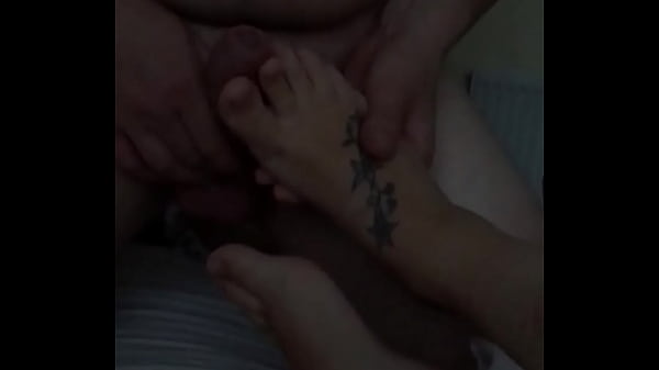 My wifes hot feet stroking cock