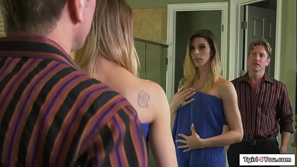 Bf kisses trans Casey Kisses and sucks her big tits.He sucks the shemales cock in the bathroom and the tgirl sucks his dick.Then the ts anal fucks him 