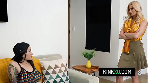 Sexy teen student shows off her perfect huge tits and share big black strap on with her mentor