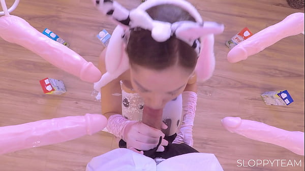 Milf in cow costume gangbang bukkake play with dildos