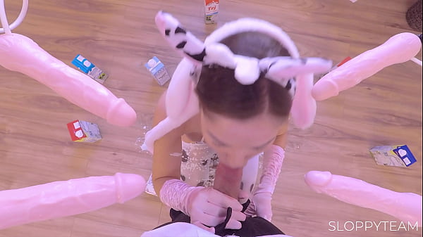 Milf in cow costume gangbang bukkake play with dildos