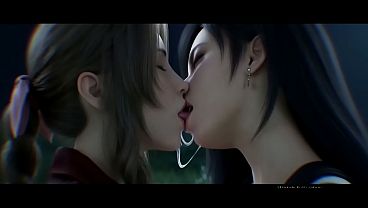 Tifa Lockhard x Aerith Lesbian kissing (Final Fantasy VII/ AI generated)