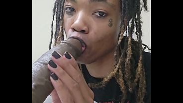 Small Tits Ebony Transgender Tavaius Young In Bathroom With Big Black Toy Cock thumbnail