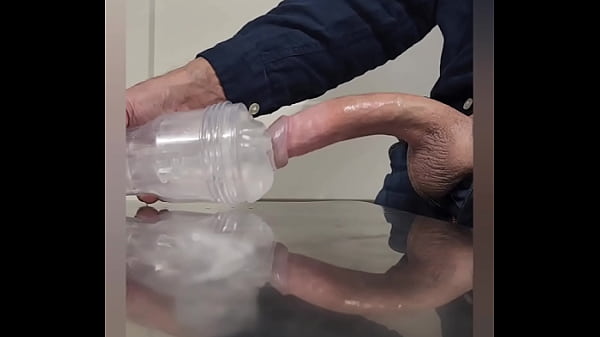 Stroking_curved BWC and cumming in clear_fleshlight