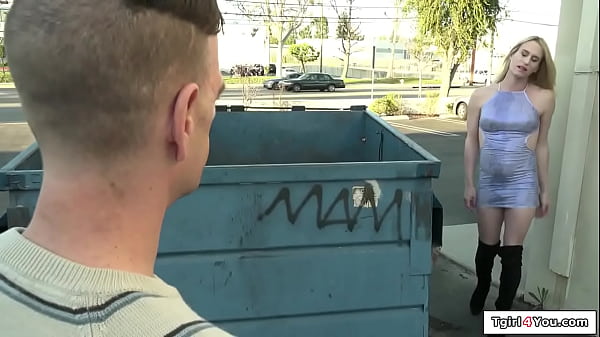 Tgirl4You.com - Trans hooker Nikki Vicious seduces a guy and he leads them to his office.The small tits tgirl sucks his cock and then he anal fucks the blonde shemale 