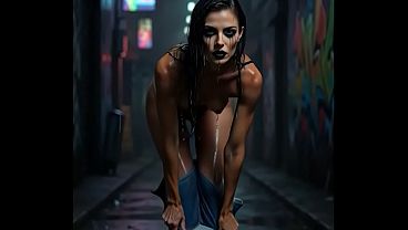 Cyberpunk goth revealing in a dark alley - short compilation 1 - Nyx Loops - AI generated 