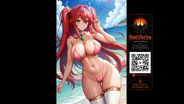 Anime Beach Girls &ndash_  Bikini Showcase | NSFW Anime Art AI Hentai Ecchi Big Boobs- Canvas Art prints Available at DarkIsTheSunPublishing