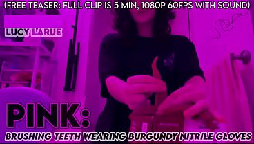 Nonton "pink Brushing Teeth Wearing Burgundy Nitrile Gloves" thumbnail