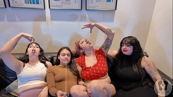 Four girls chewing gum fetish together sfw 4k 