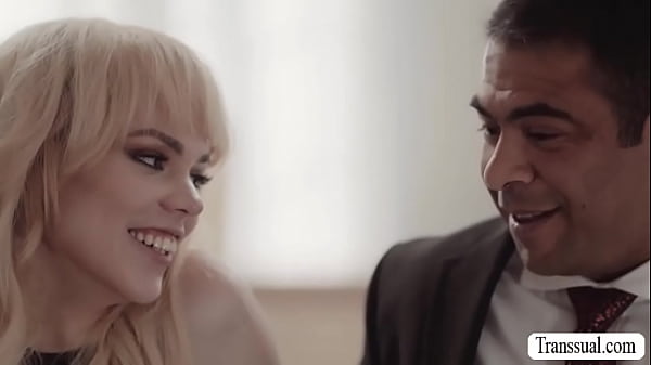 Fat dude watches his TS stepdaughter clothes and after that,he lets her throat his dick and he then barebacks her wet ass. 