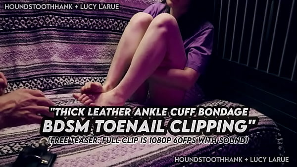 Thick leather ankle cuff bondage bdsm toenail clipping 
