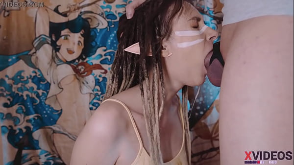 Fucking the mouth of a beautiful elf girl in dreadlocks oral sex with a pretty girl cum in her mouth drooling blowjob and deep throat girlfriend facial tall girl cosplays an elf big boobs